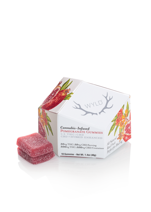 Pomegranate 1:1 THC:CBD Hybrid Enhanced Gummies | 100mg | 10ct | 10mg/ea